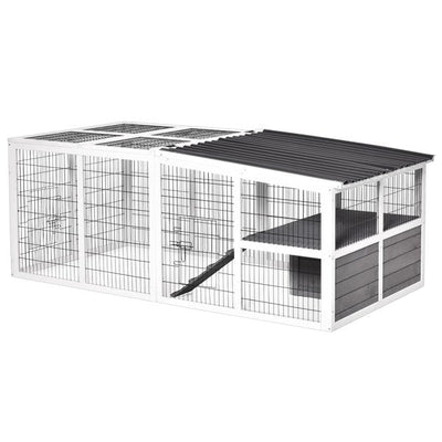 Rabbit Hutch Wooden Small Animal Cage Pet Run Cover Indoor Outdoor- Grey