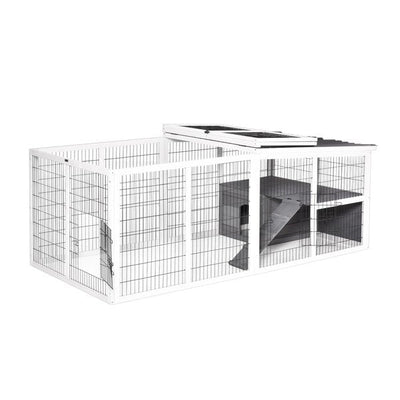 Rabbit Hutch Wooden Small Animal Cage Pet Run Cover Indoor Outdoor- Grey