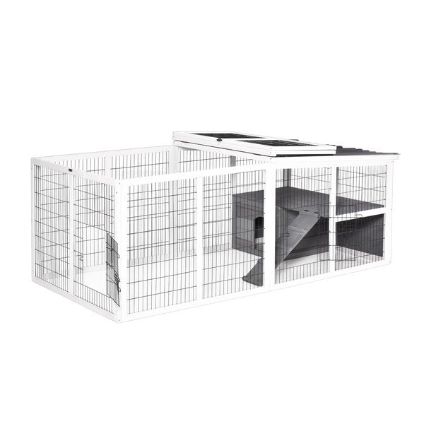 Rabbit Hutch Wooden Small Animal Cage Pet Run Cover Indoor Outdoor- Grey