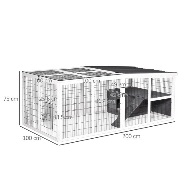 Rabbit Hutch Wooden Small Animal Cage Pet Run Cover Indoor Outdoor- Grey