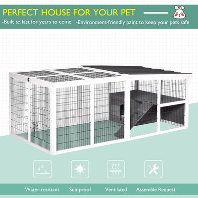 Rabbit Hutch Wooden Small Animal Cage Pet Run Cover Indoor Outdoor- Grey