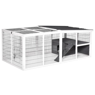 Rabbit Hutch Wooden Small Animal Cage Pet Run Cover Indoor Outdoor- Grey