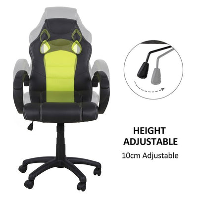 PU Leather Home Office Gaming Chair W/ Adjustable Height - Black/Green