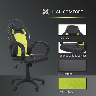 PU Leather Home Office Gaming Chair W/ Adjustable Height - Black/Green