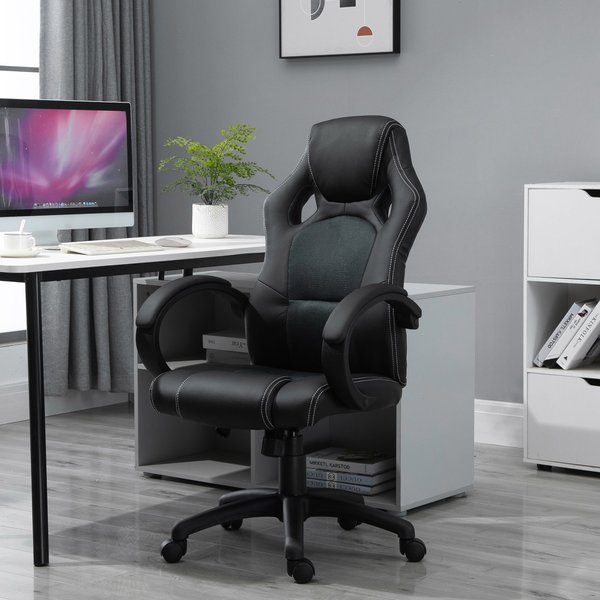 Gaming Home Office Chair With Adjustable Height, PU Leather - Black