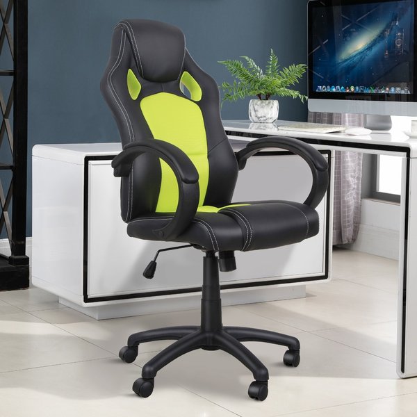 PU Leather Home Office Gaming Chair W/ Adjustable Height - Black/Green