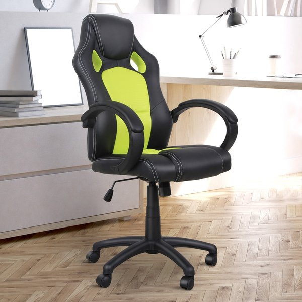 PU Leather Home Office Gaming Chair W/ Adjustable Height - Black/Green