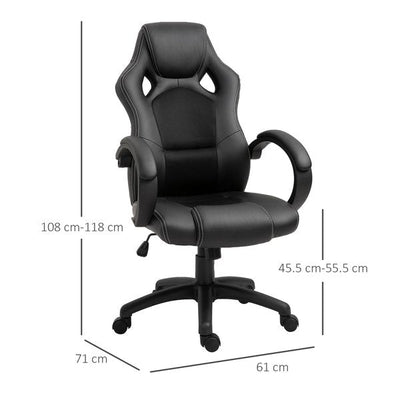 Gaming Home Office Chair With Adjustable Height, PU Leather - Black