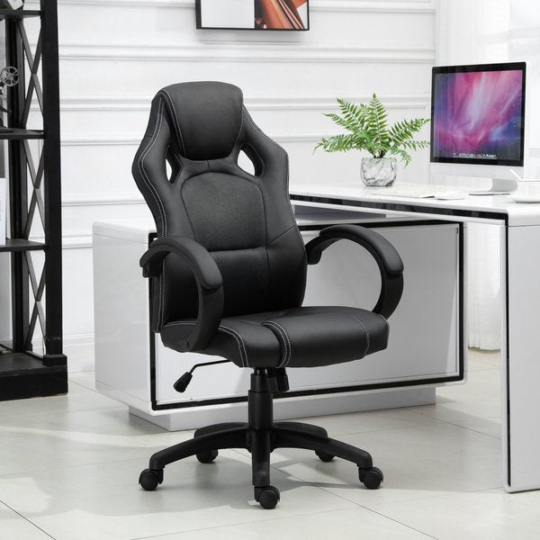 Gaming Home Office Chair With Adjustable Height, PU Leather - Black