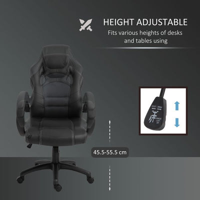 Gaming Home Office Chair With Adjustable Height, PU Leather - Black