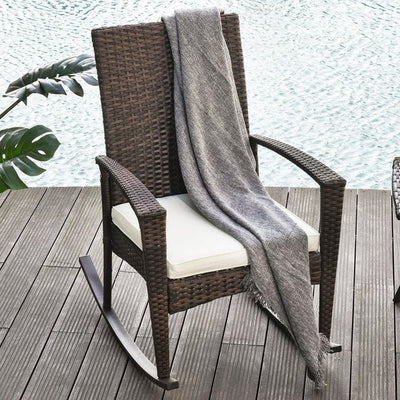 Rattan Rocking Chair W/ Cushion - Brown