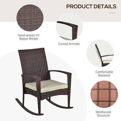 Rattan Rocking Chair W/ Cushion - Brown