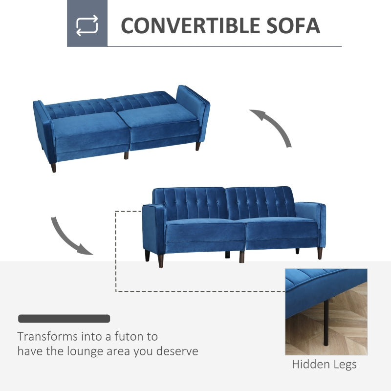 Modern Convertible Sofa Futon Velvet, Blue