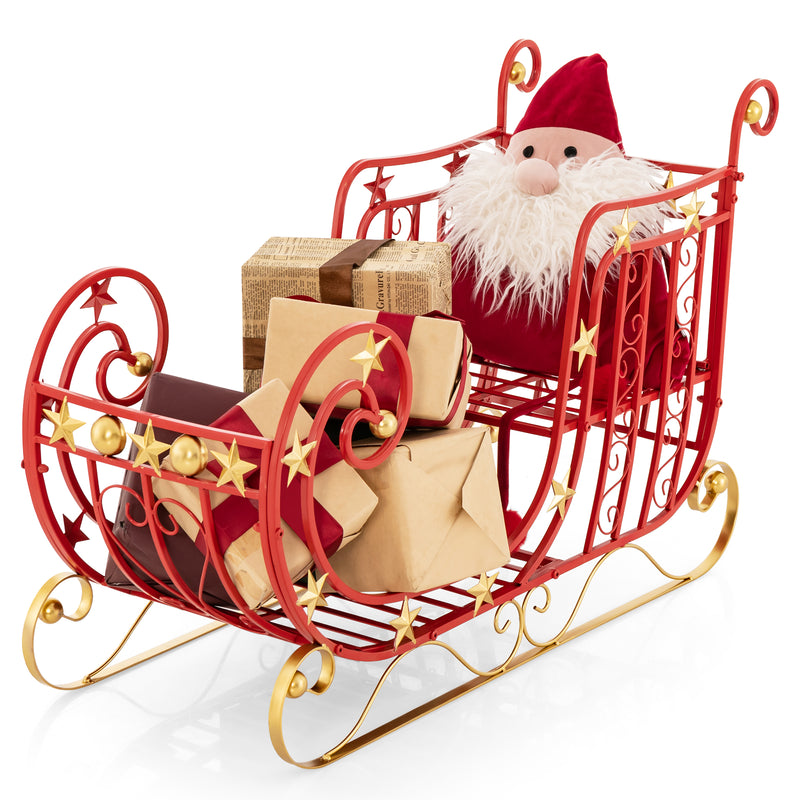 Red Santa Sleigh with Large Cargo Area for Gifts and Golden Stars