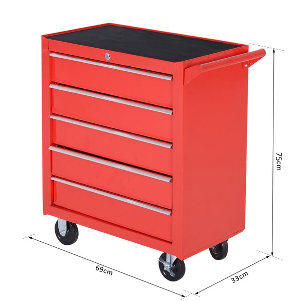 5 Drawers Roller Tool Cabinet - Red