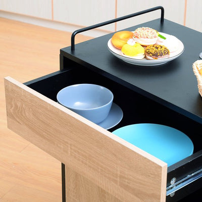 Rolling Kitchen Island, 76.5Wx40Dx82H Cm - Oak/Black Colour