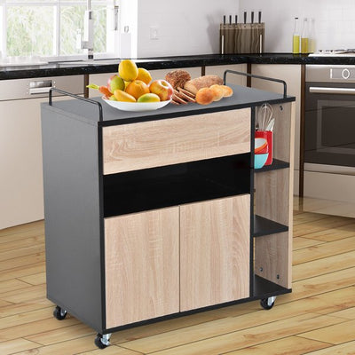 Rolling Kitchen Island, 76.5Wx40Dx82H Cm - Oak/Black Colour