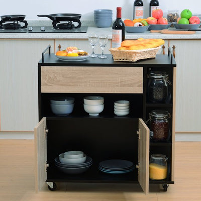 Rolling Kitchen Island, 76.5Wx40Dx82H Cm - Oak/Black Colour