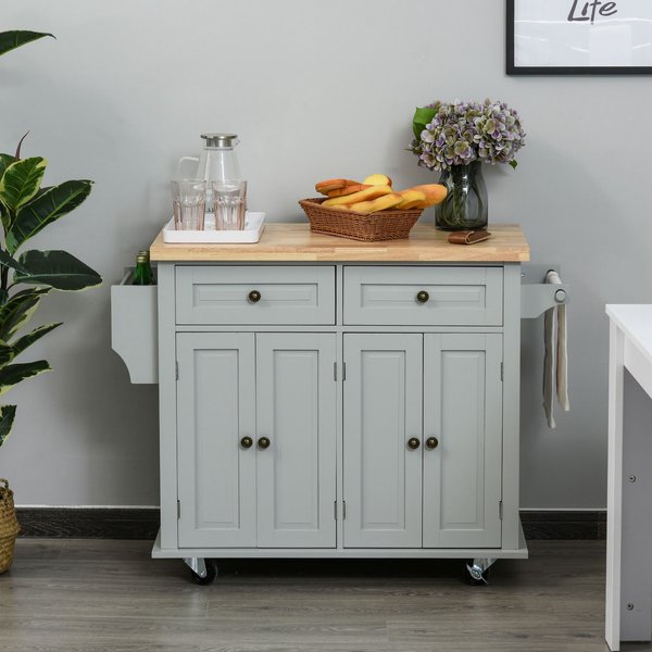 Rolling Kitchen Microwave Island With Flexible Storage Shelf Unit Drawers