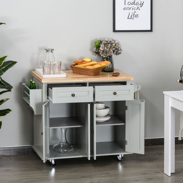 Rolling Kitchen Microwave Island With Flexible Storage Shelf Unit Drawers