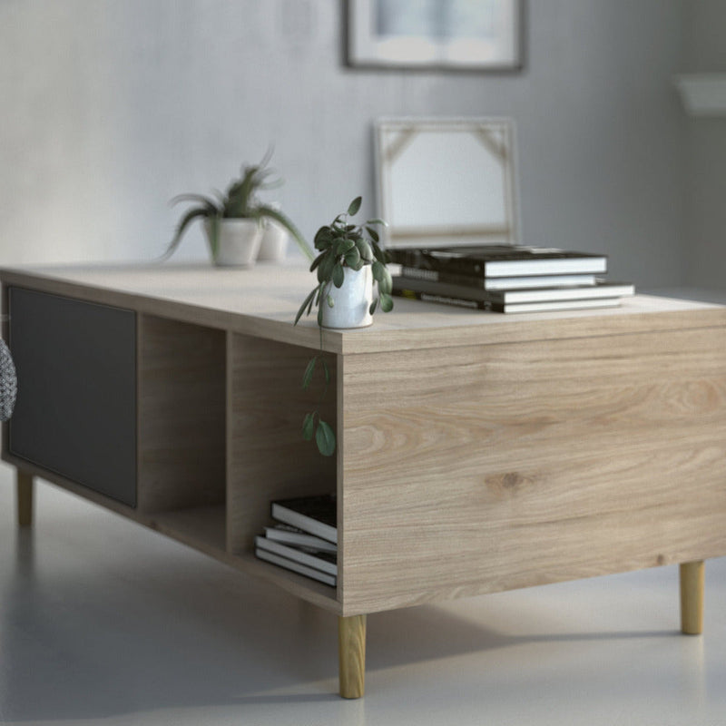 Roman Sliding Top Oak and Black Coffee Table