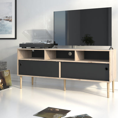 Roman Sliding 2 Door Oak and Black TV Unit