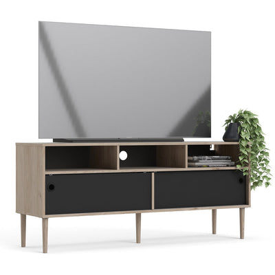 Roman Sliding 2 Door Oak and Black TV Unit