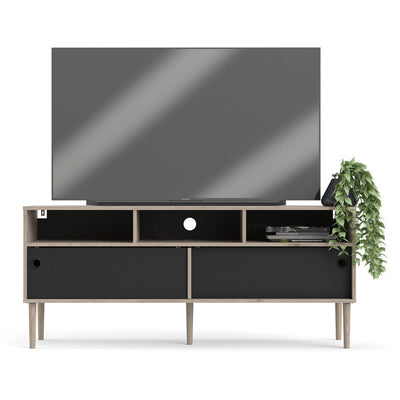 Roman Sliding 2 Door Oak and Black TV Unit