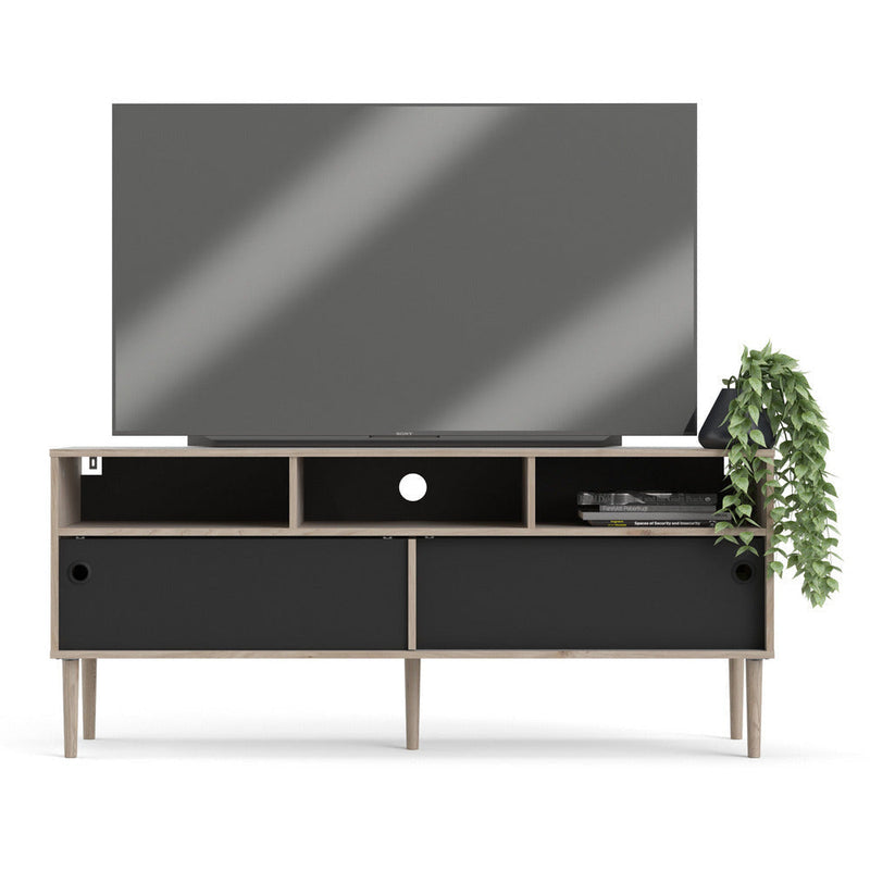 Roman Sliding 2 Door Oak and Black TV Unit