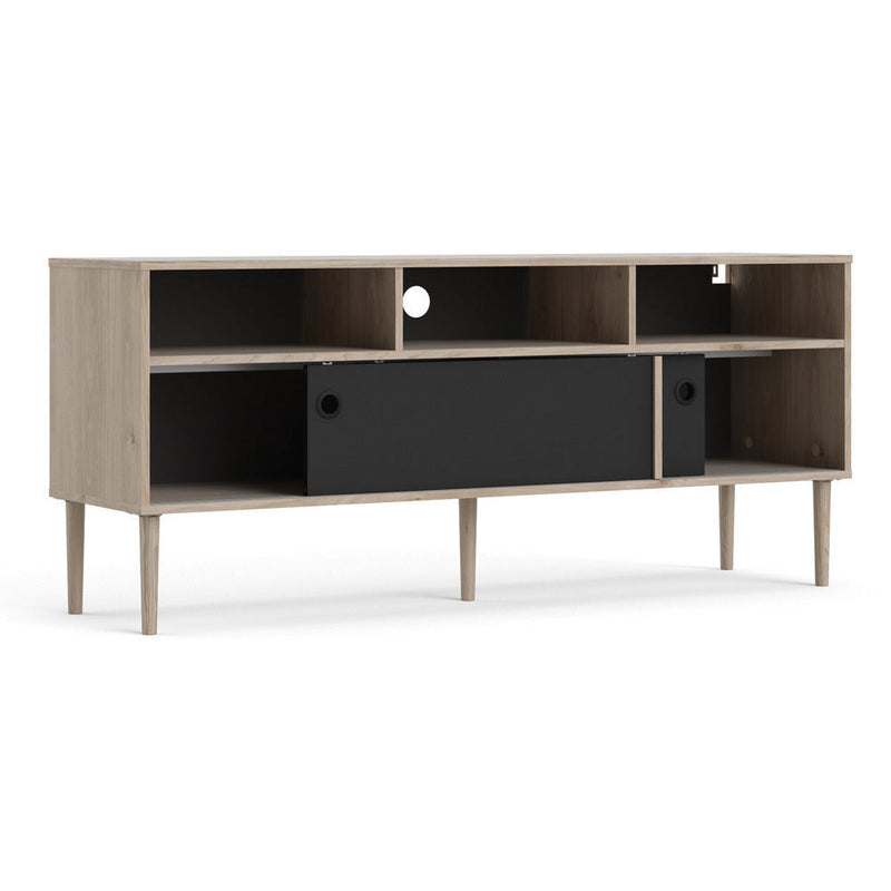 Roman Sliding 2 Door Oak and Black TV Unit