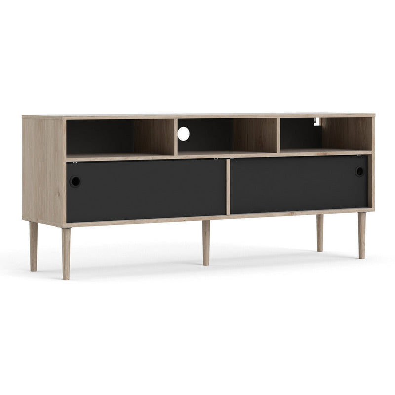 Roman Sliding 2 Door Oak and Black TV Unit