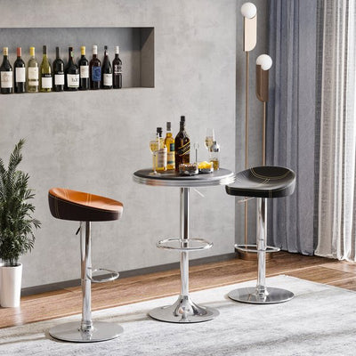 Round Height Adjustable Pub Bar Faux Leather Tabletop And Footrest