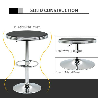 Round Height Adjustable Pub Bar Faux Leather Tabletop And Footrest