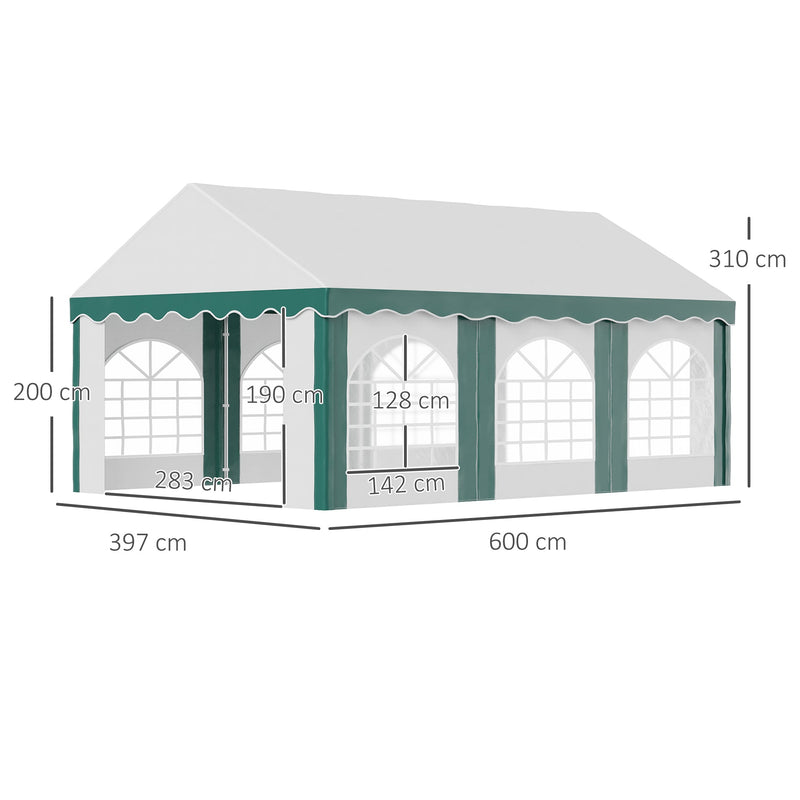 Outsunny 6 x 4m Garden Gazebo with Sides, Galvanised Marquee Party Tent with Six Windows and Double Doors, for Parties, Wedding and Events