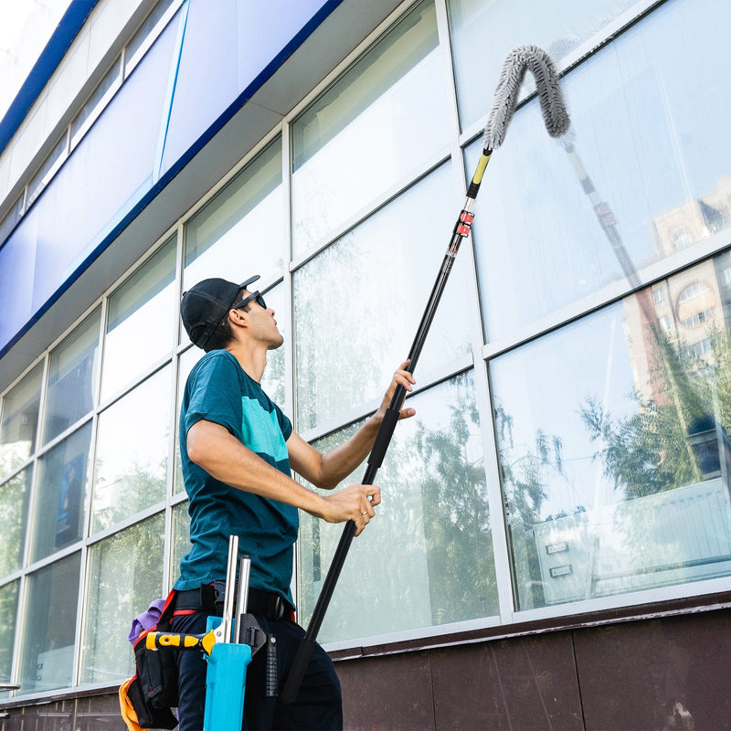 HOMCOM Extendable Feather Duster with Telescopic Pole 3.5m/11.5ft, Microfiber Duster Cleaning Kit with Bendable Head for Cleaning High Ceiling Fans