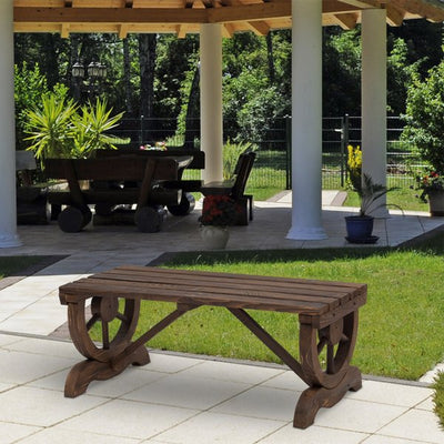 Rustic Wooden Bench Loveseat Outdoor - Brown