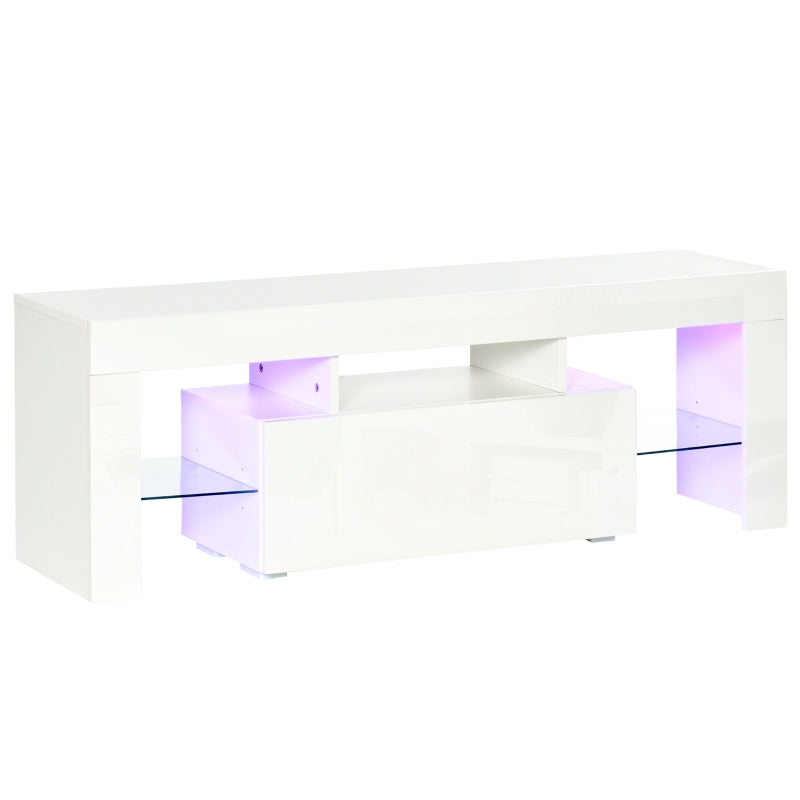 High Gloss Futuristic TV Stand, With LED Lights - White