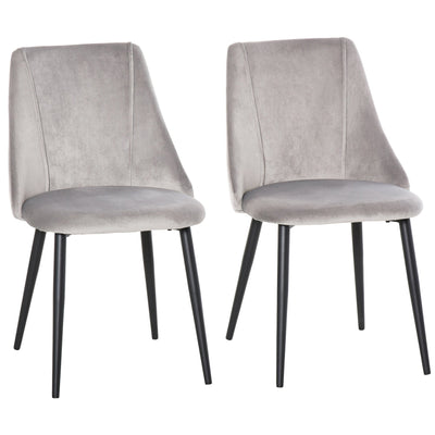 HOMCOM Dining Chairs Set of 2, Modern Upholstered Velvet-Touch Fabric Accent High Back Chairs with Metal Legs, Grey