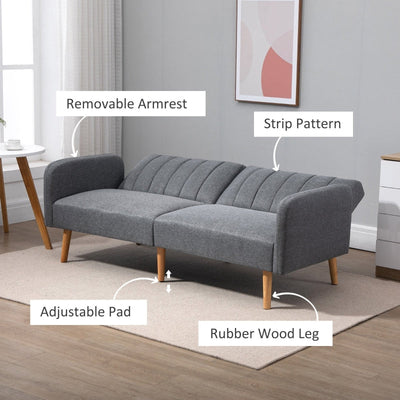 Two-Seater Sofa Bed, With Split Back - Grey