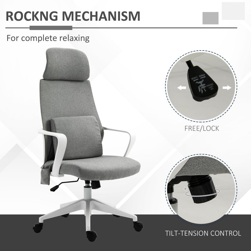 Vinsetto Massage Office Chair with 2 Points Lumbar Support, Adjustable Headrest, Swivel Wheels, Armrest, Tilt Function for Home Study, Grey