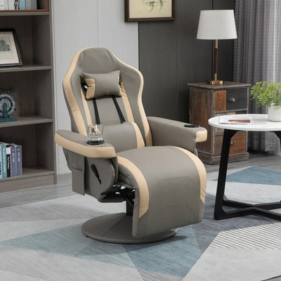 Manual Recliner Armchair PU Leather Lounge , Grey