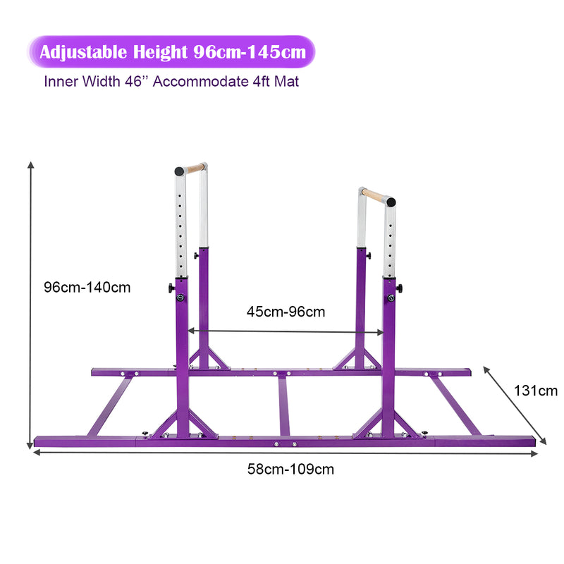 Kids Parallel Gymnastics Bar with Adjustable Width and 11-Level Heights-Purple