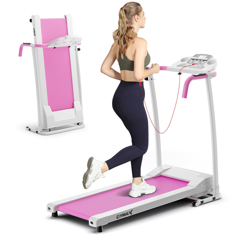 Foldable Treadmill with 12 Preset Programs and LCD Monitor Pink Infyniti Home