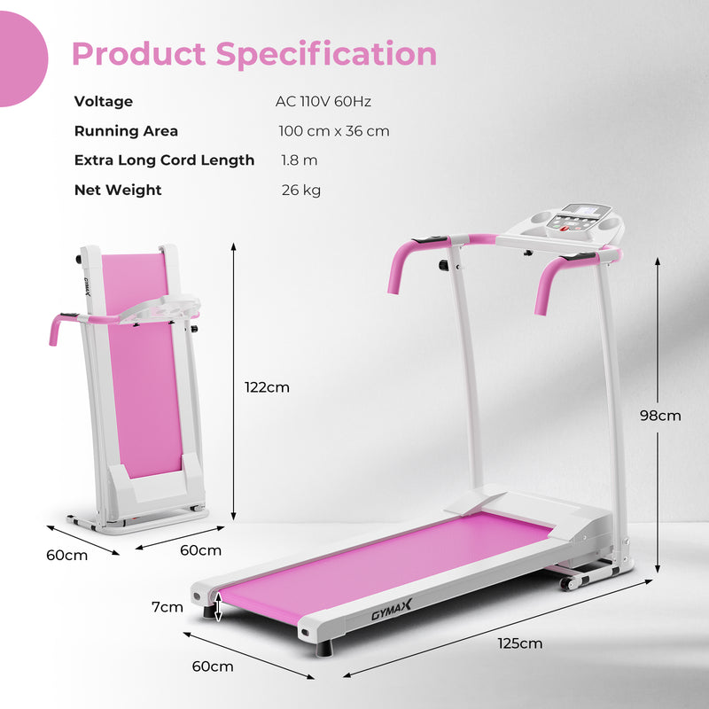 Foldable Treadmill with 12 Preset Programs and LCD Monitor Pink Infyniti Home