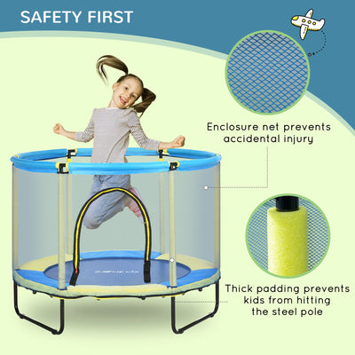 ZONEKIZ 140 cm Kids Trampoline Indoor Bouncer Jumper with Security Enclosure Net, Bungee Gym for Children 1-6 Years Old, Blue