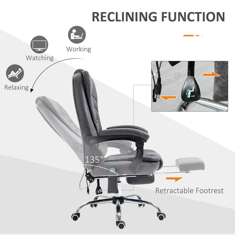 Vinsetto Heated 6 Points Vibration Massage Executive Office Chair Adjustable Swivel Ergonomic High Back Desk Chair Recliner with Footrest Dark Grey