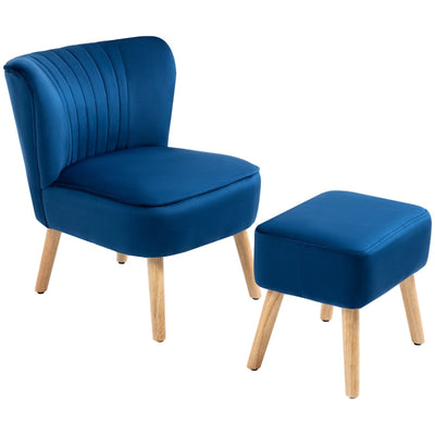 Velvet-Feel Tub Chair And Footstool - Blue