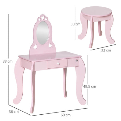 Kids Vanity Table And Stool Girls Dressing Set Make Up