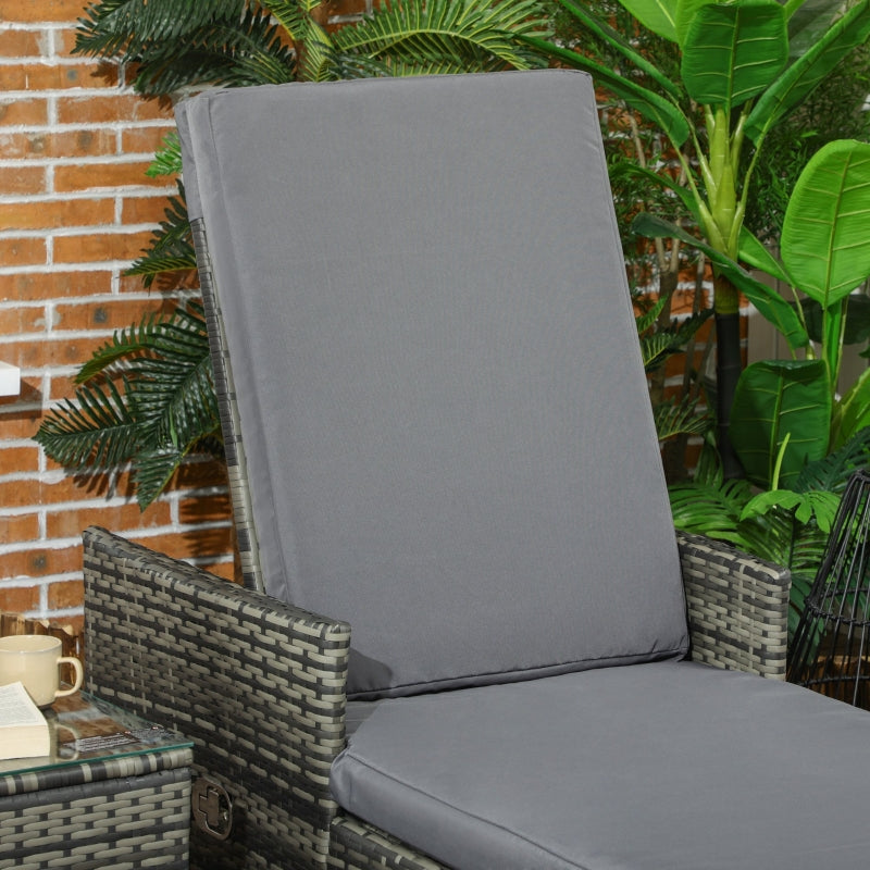 3 PCs Rattan Lounger- Grey