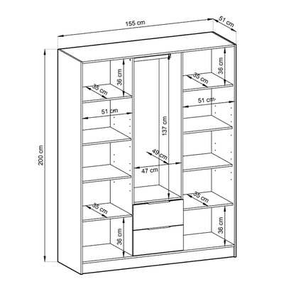 Nelly Hinged Door Wardrobe 155cm [Mirror]